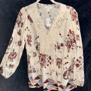 Bohemian Long Sleeve Tan with floral and lace